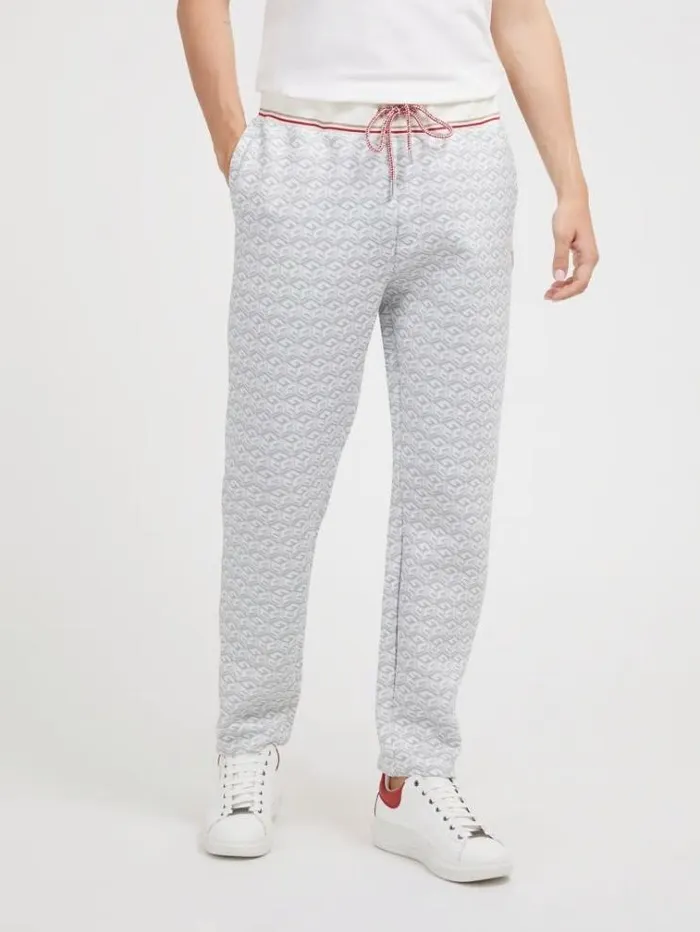 Men G Cube Logo Jogger Pants White Multi Guess Trousers