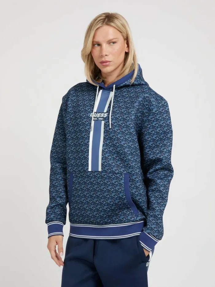 Men G Cube Logo Sweatshirt Blue Multi Guess Knitwear And Sweatshirts