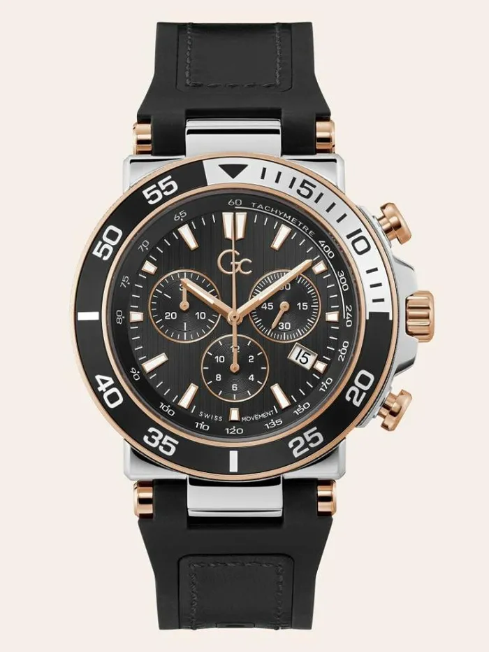 Men Gc Leather Chronograph Watch Black Guess Watches