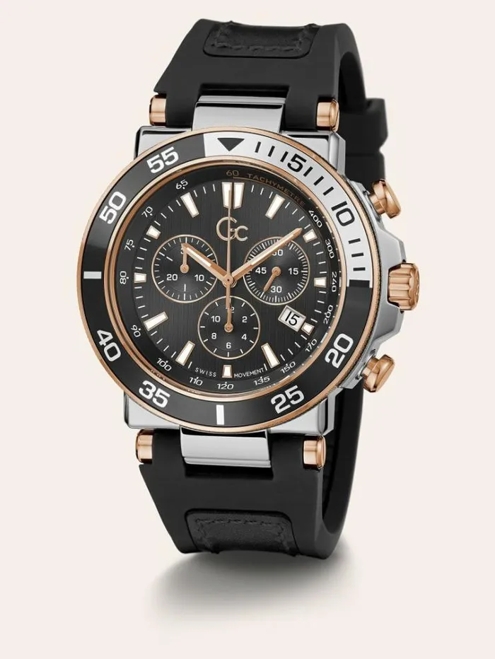 Men Gc Leather Chronograph Watch Black Guess Watches