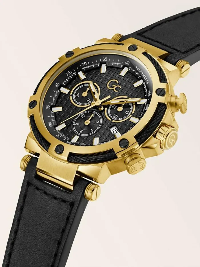 Men Gc Real Leather Chronograph Watch Multi Gold Guess Watches