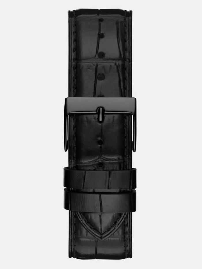 Men Genuine Leather Analogue Watch Black Guess Watches