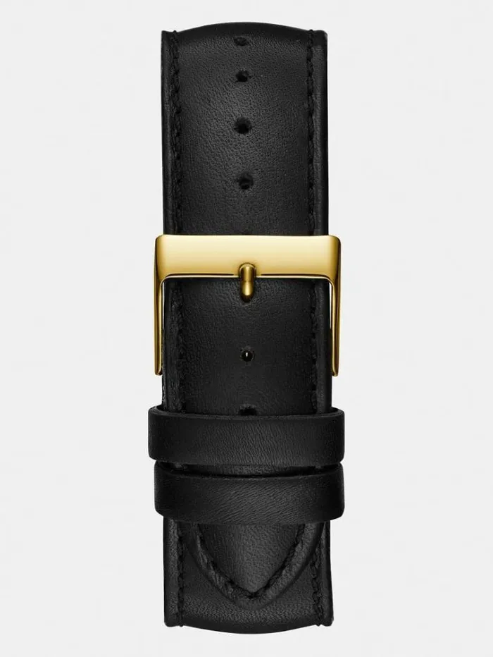 Men Genuine Leather Analogue Watch Gold Guess Watches