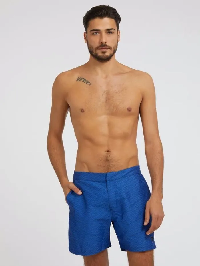 Men Geometric Fantasy Medium Swim Trunk Blue Guess Beachwear