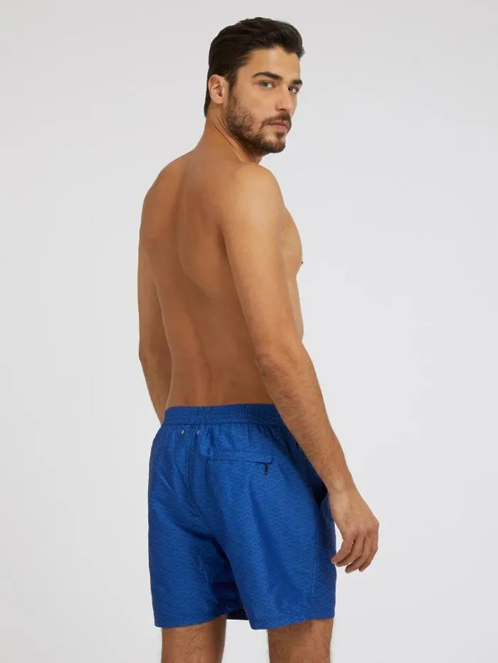 Men Geometric Fantasy Medium Swim Trunk Blue Guess Beachwear