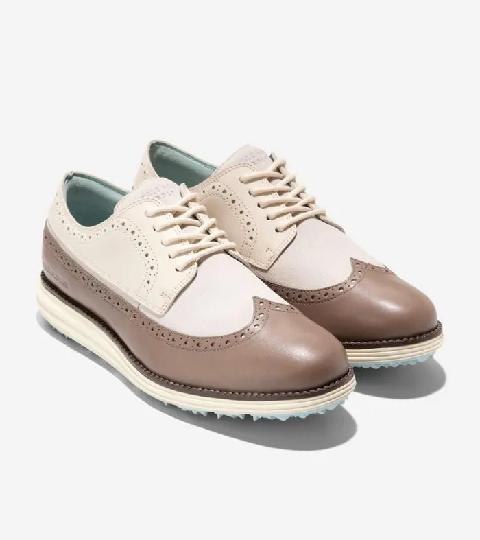 Men Golf Shoes Cole Haan riginalGrand Waterproof Wingtip Oxford Golf Shoes Cloud Blueirish Coffee