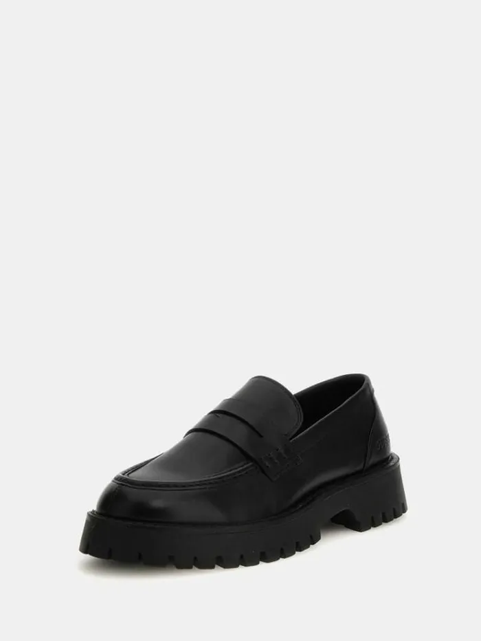 Men Gorizia Genuine Leather Loafers Black Guess Shoes