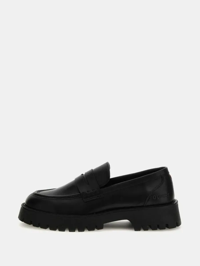 Men Gorizia Genuine Leather Loafers Black Guess Shoes