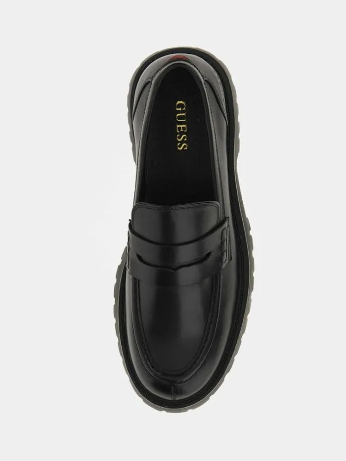 Men Gorizia Genuine Leather Loafers Black Guess Shoes