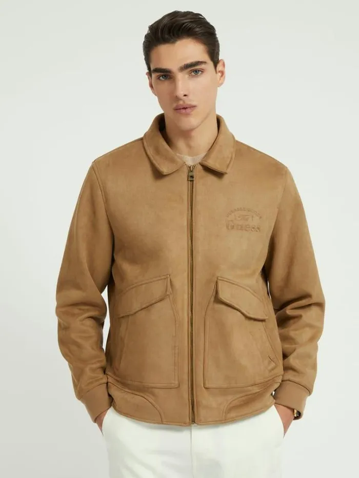 Men Harrington Faux Suede Jacket Brown Guess Coats And Jackets