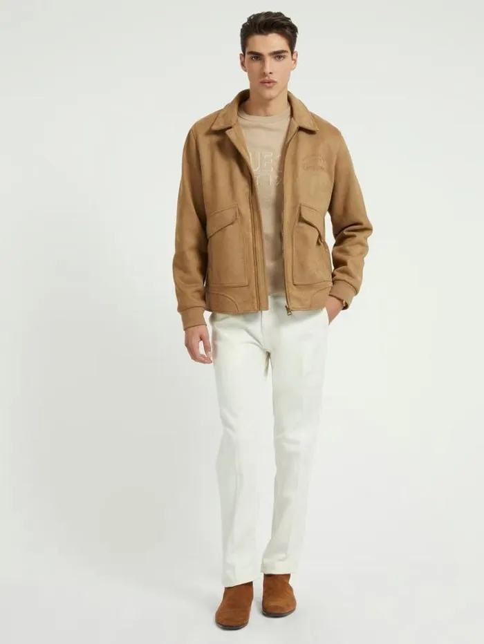 Men Harrington Faux Suede Jacket Brown Guess Coats And Jackets