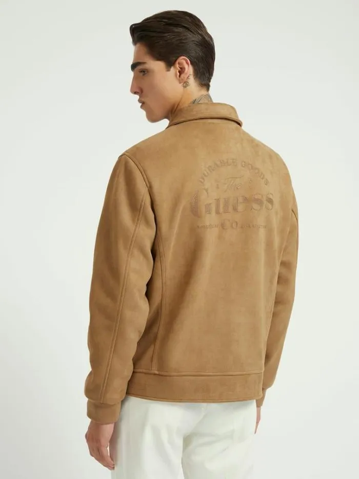 Men Harrington Faux Suede Jacket Brown Guess Coats And Jackets