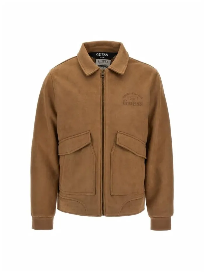 Men Harrington Faux Suede Jacket Brown Guess Coats And Jackets