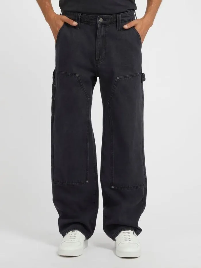 Men Herringbone Carpenter Denim Pant Black Guess Regular And Relaxed