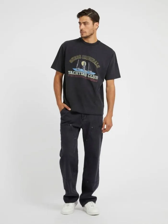 Men Herringbone Carpenter Denim Pant Black Guess Regular And Relaxed