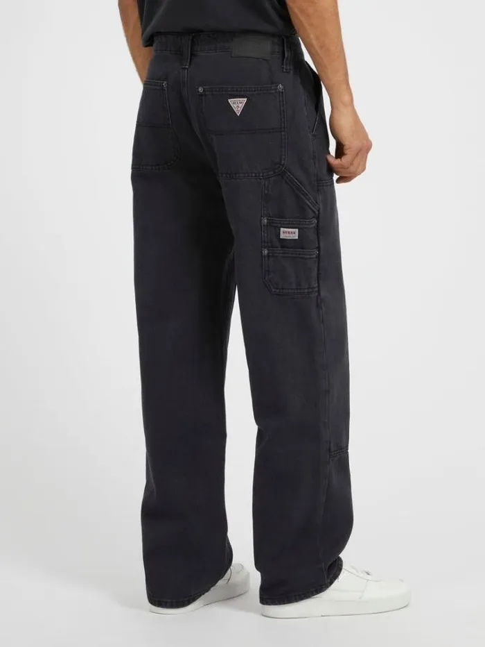 Men Herringbone Carpenter Denim Pant Black Guess Regular And Relaxed