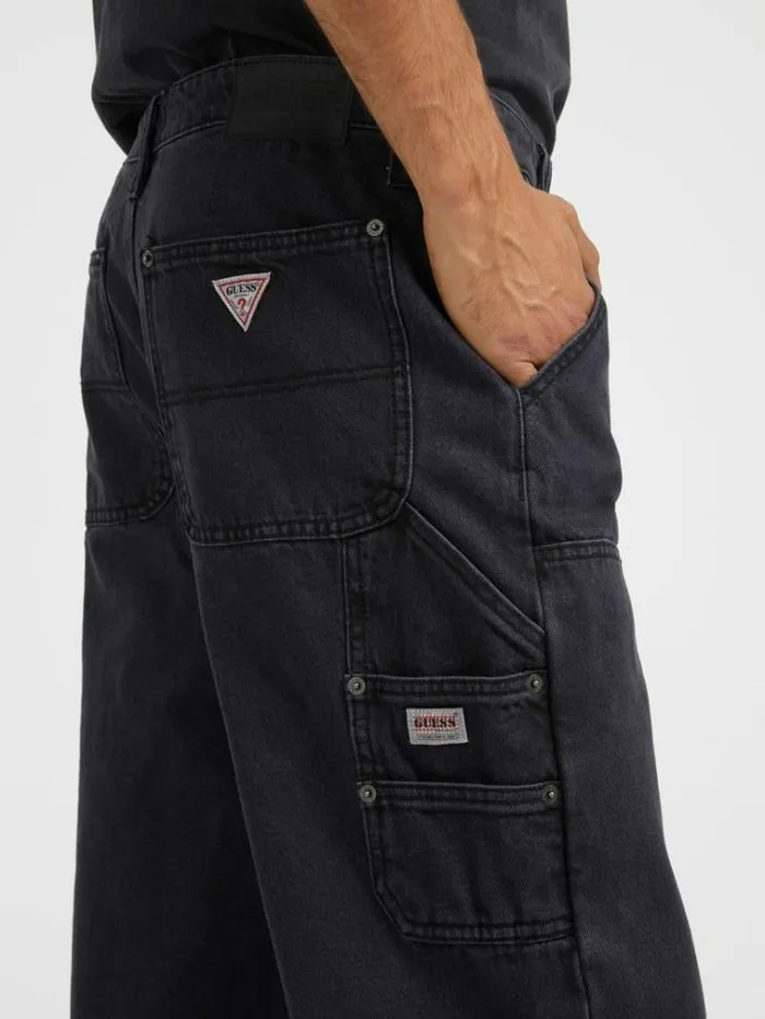 Men Herringbone Carpenter Denim Pant Black Guess Regular And Relaxed