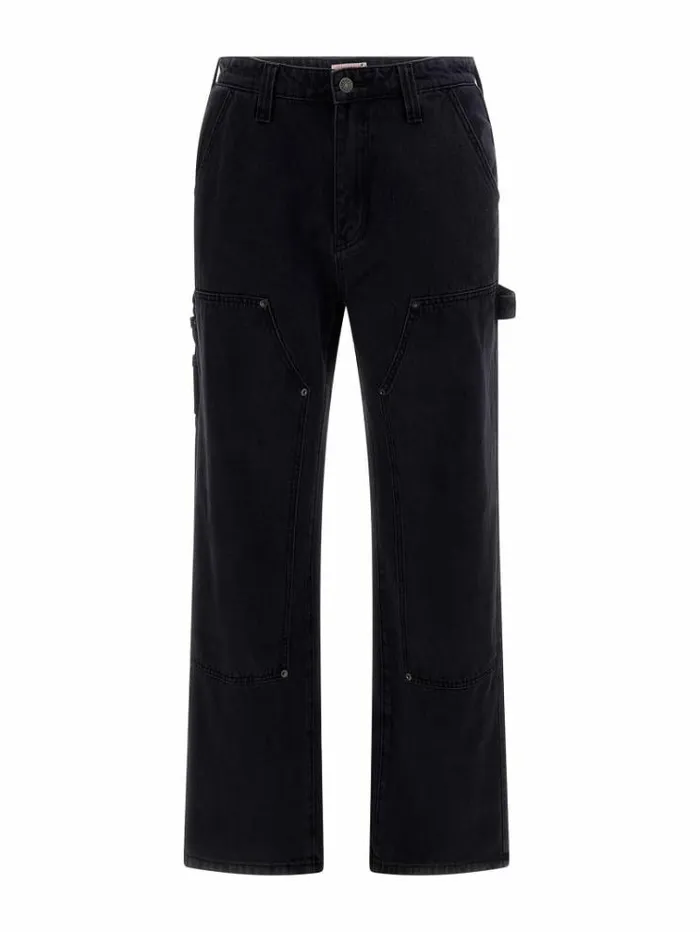 Men Herringbone Carpenter Denim Pant Black Guess Regular And Relaxed