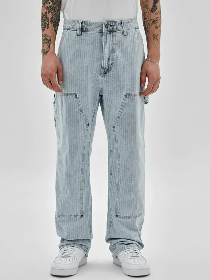Men Herringbone Carpenter Denim Pant Light Blue Guess Regular And Relaxed