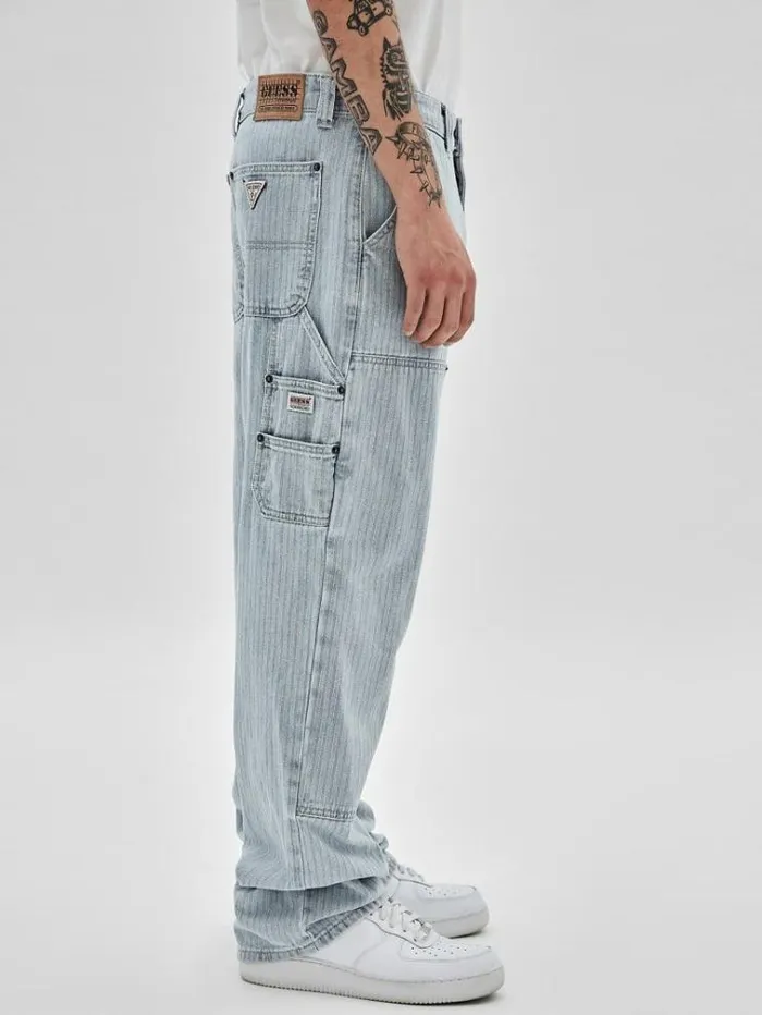 Men Herringbone Carpenter Denim Pant Light Blue Guess Regular And Relaxed