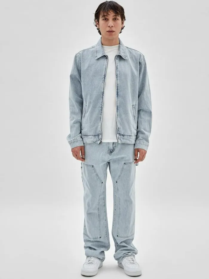 Men Herringbone Carpenter Denim Pant Light Blue Guess Regular And Relaxed