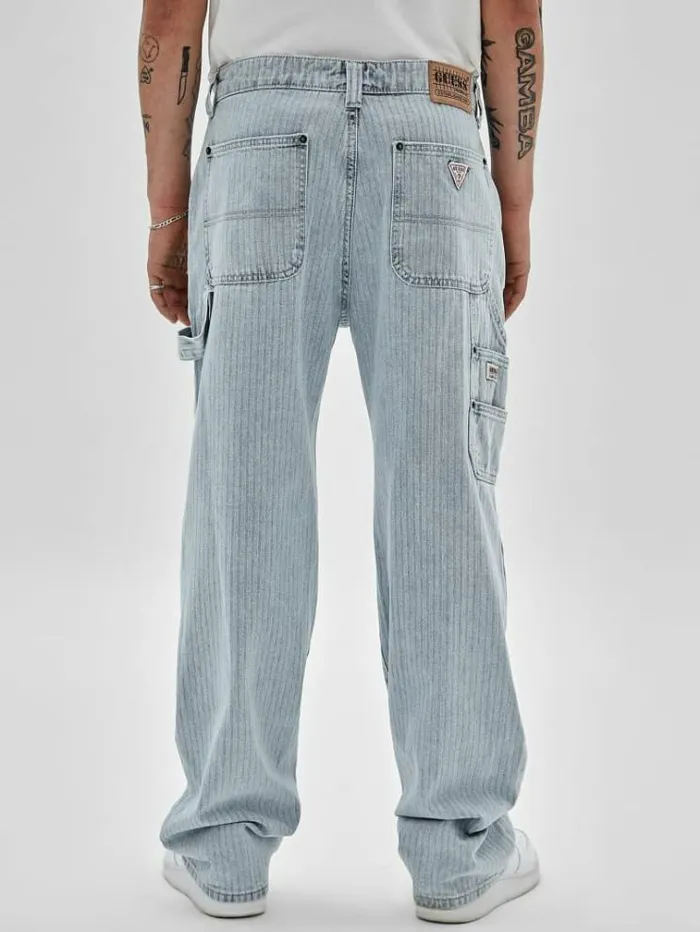 Men Herringbone Carpenter Denim Pant Light Blue Guess Regular And Relaxed