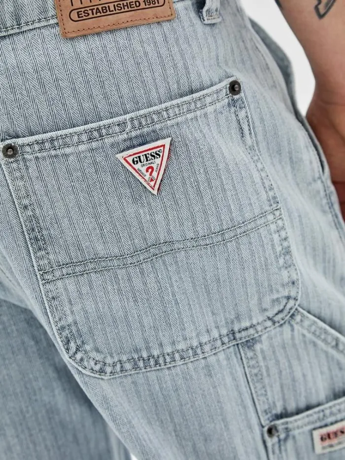 Men Herringbone Carpenter Denim Pant Light Blue Guess Regular And Relaxed