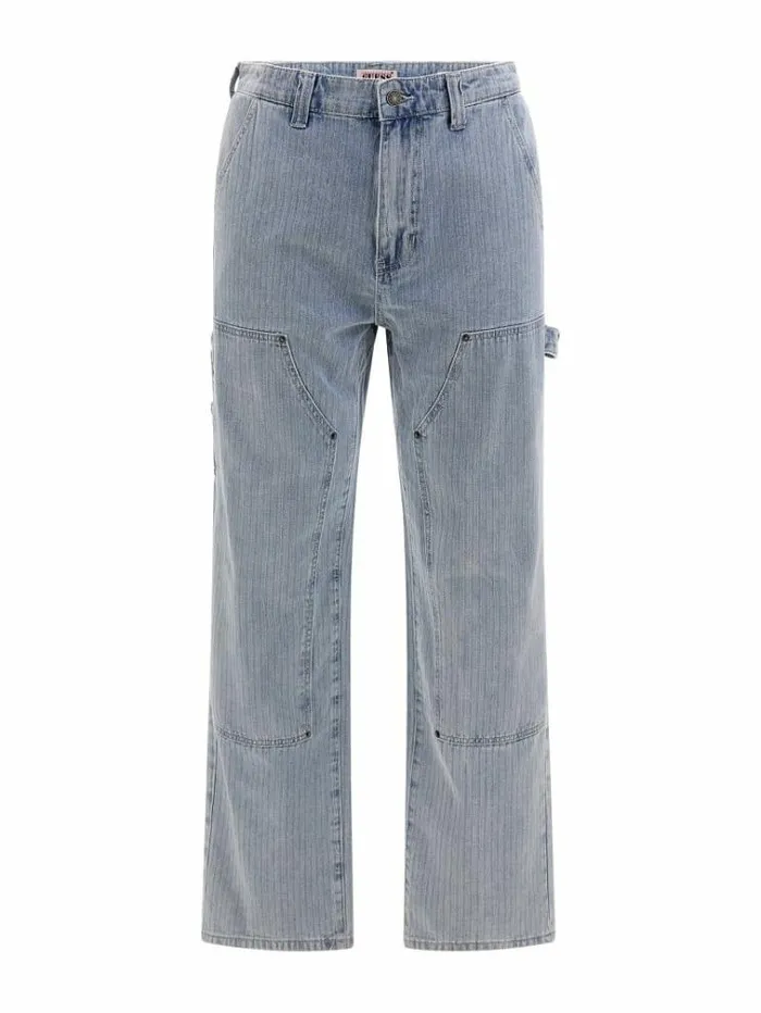 Men Herringbone Carpenter Denim Pant Light Blue Guess Regular And Relaxed