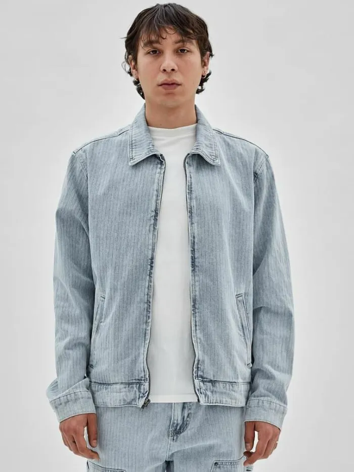 Men Herringbone Denim Jacket Light Blue Guess Coats And Jackets