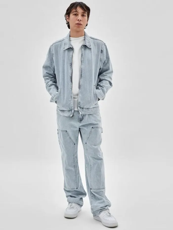 Men Herringbone Denim Jacket Light Blue Guess Coats And Jackets