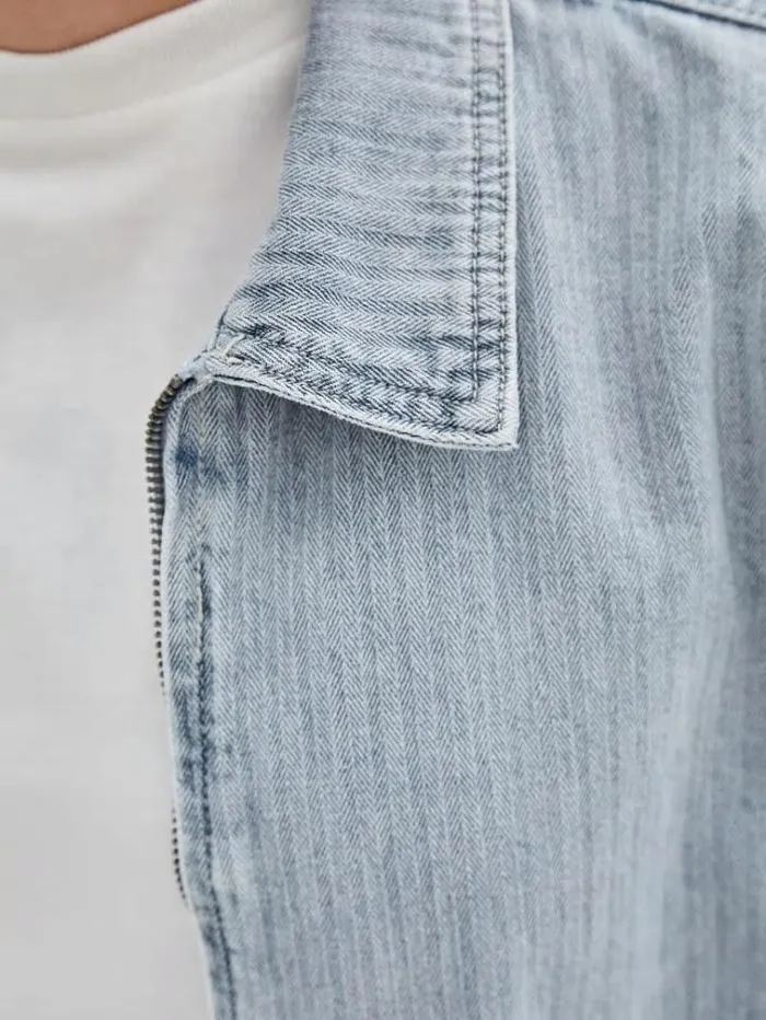 Men Herringbone Denim Jacket Light Blue Guess Coats And Jackets