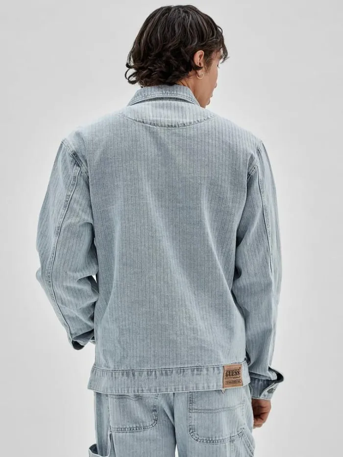 Men Herringbone Denim Jacket Light Blue Guess Coats And Jackets