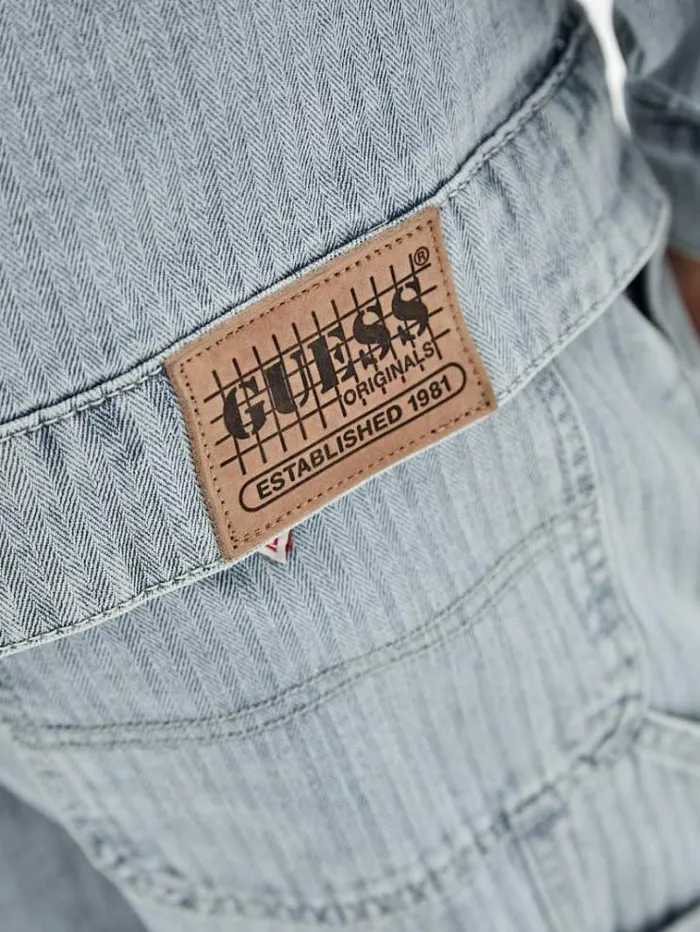 Men Herringbone Denim Jacket Light Blue Guess Coats And Jackets