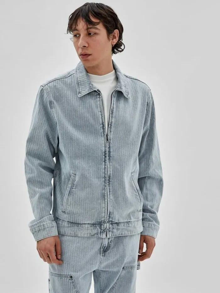 Men Herringbone Denim Jacket Light Blue Guess Coats And Jackets