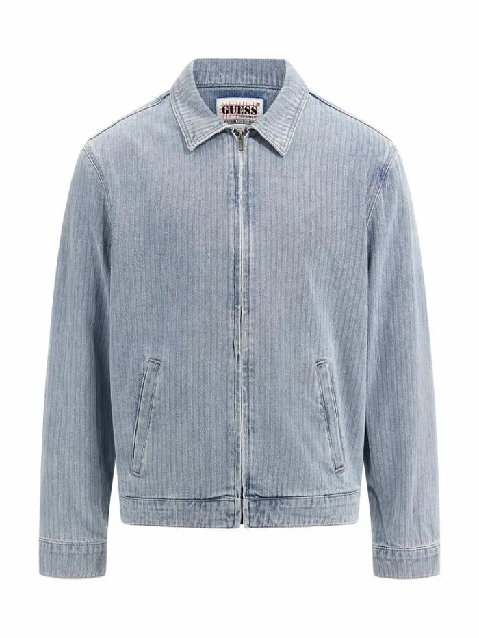 Men Herringbone Denim Jacket Light Blue Guess Coats And Jackets