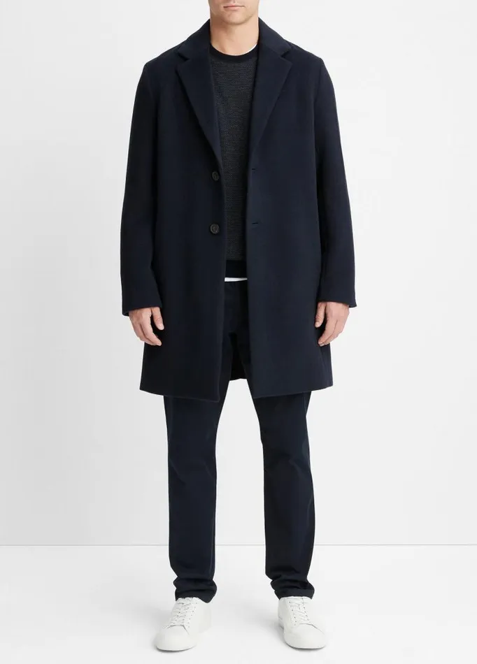 Men Jackets and Outerwear Vince Classic WoolBlend Coat Coastal Blue