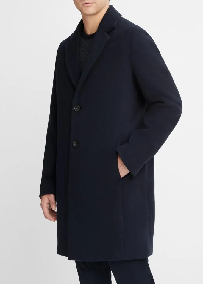 Men Jackets and Outerwear Vince Classic WoolBlend Coat Coastal Blue