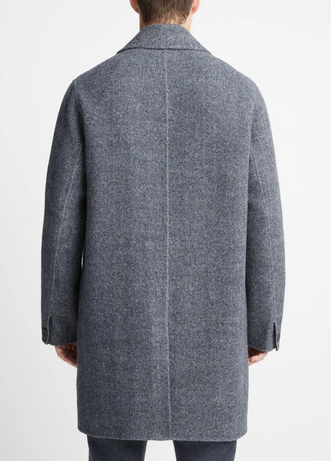 Men Jackets and Outerwear Vince Herringbone Splittable Classic Coat Coastal Bluemedium Heather Grey