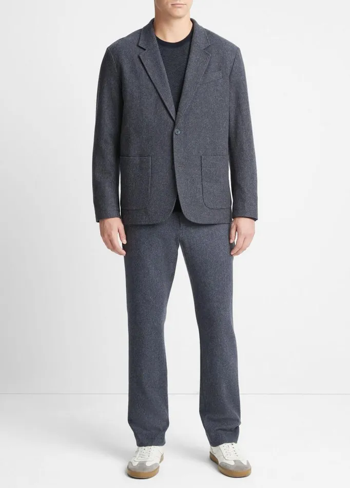 Men Jackets and Outerwear Vince Herringbone WoolBlend Flannel Blazer Coastal Bluemedium Heather Grey