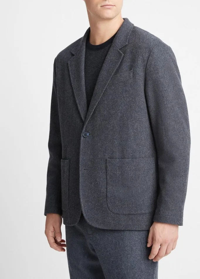 Men Jackets and Outerwear Vince Herringbone WoolBlend Flannel Blazer Coastal Bluemedium Heather Grey