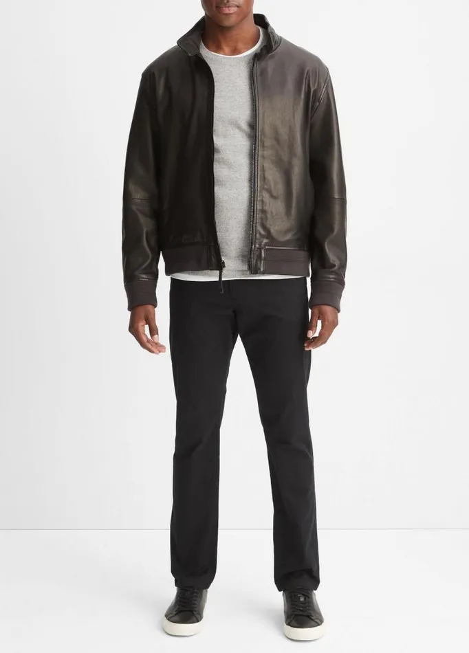 Men Jackets and Outerwear Vince Leather Harrington Bomber Jacket Black