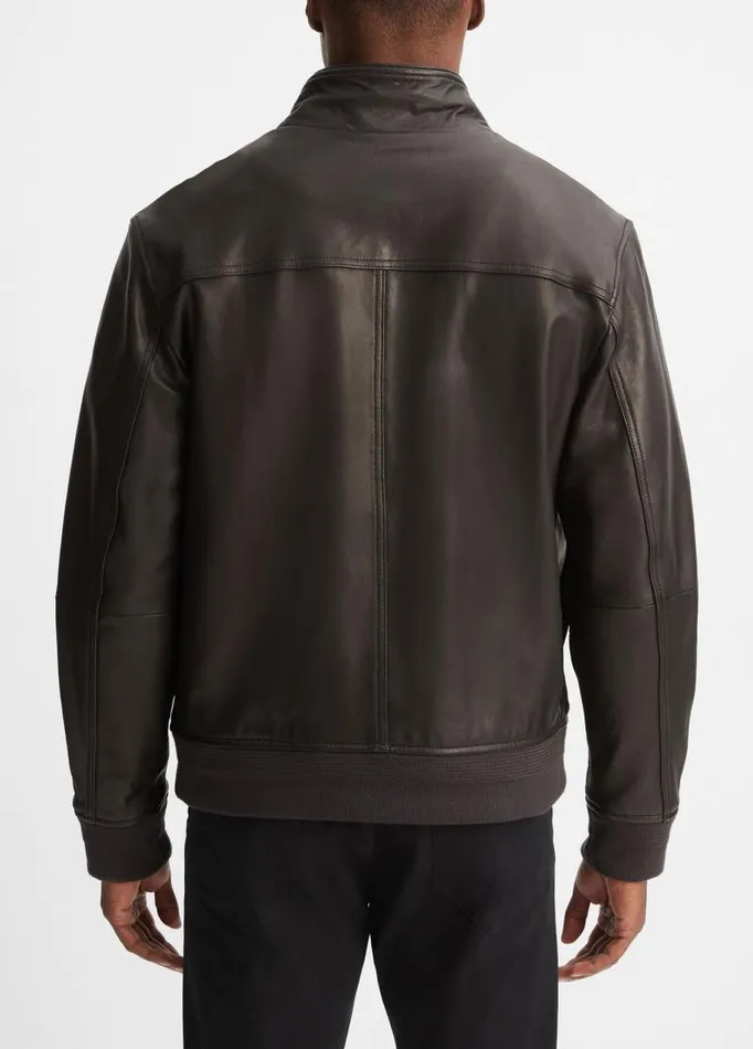 Men Jackets and Outerwear Vince Leather Harrington Bomber Jacket Black