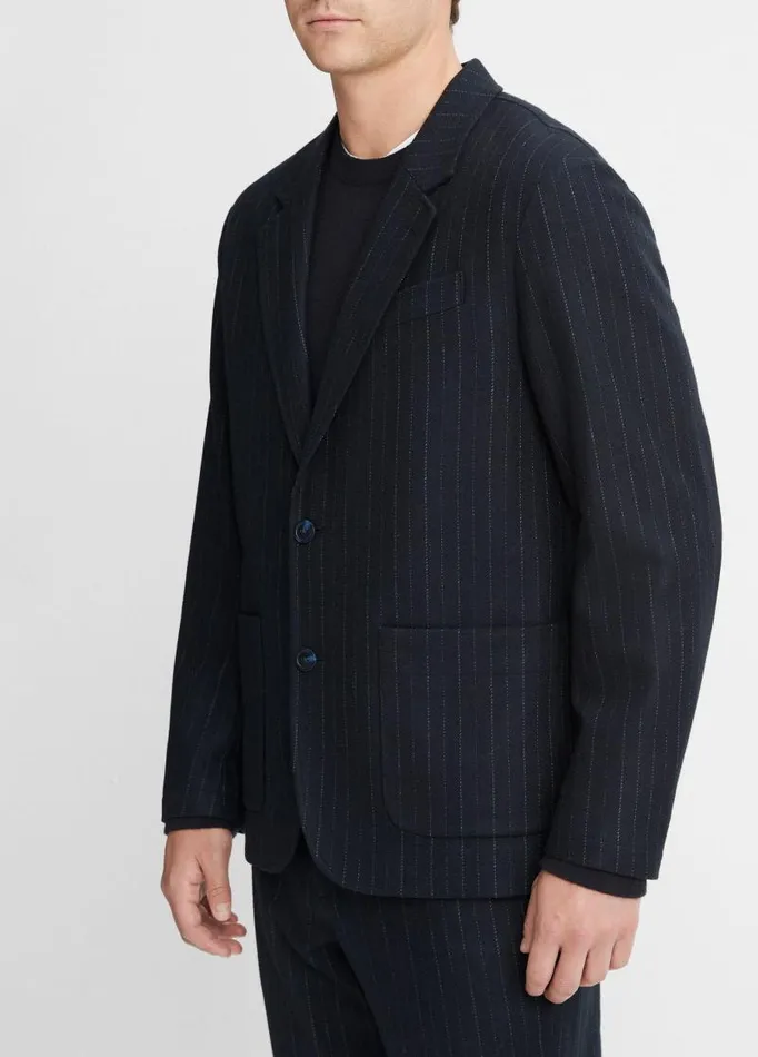 Men Jackets and Outerwear Vince Pinstripe Virgin WoolBlend Flannel Blazer Coastal Bluebone