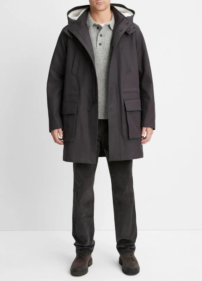 Men Jackets and Outerwear Vince SherpaLined Parka Soft Blackdeco Cream