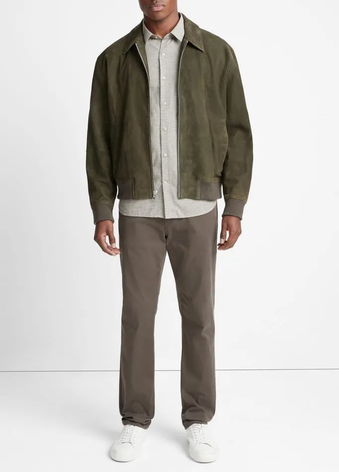 Men Jackets and Outerwear Vince Suede Bomber Jacket Dark Carrillo Green