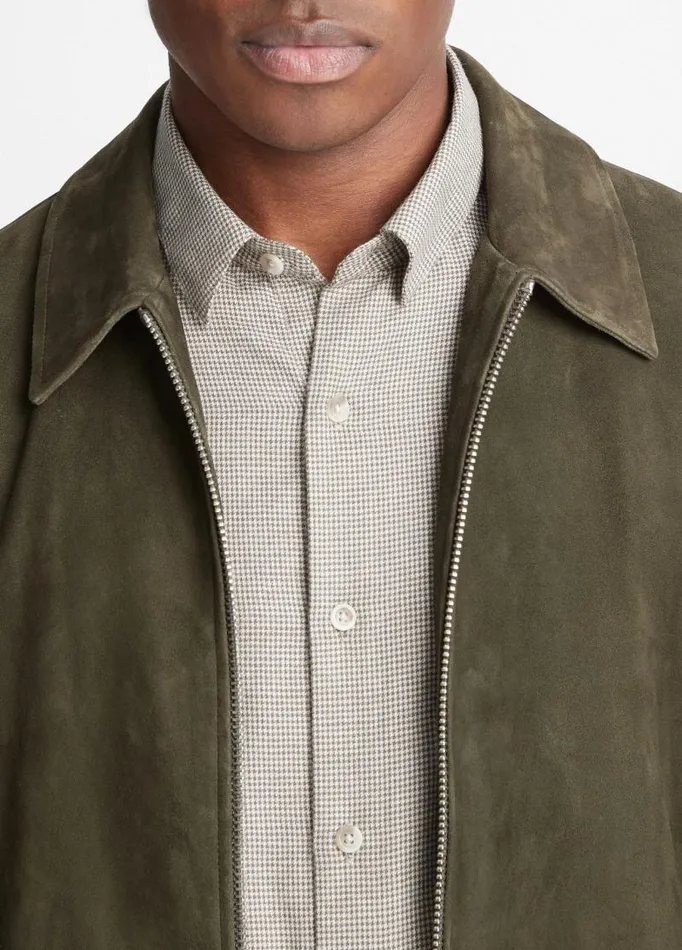 Men Jackets and Outerwear Vince Suede Bomber Jacket Dark Carrillo Green