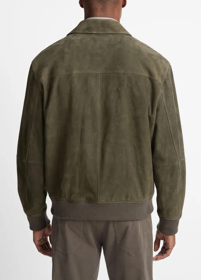 Men Jackets and Outerwear Vince Suede Bomber Jacket Dark Carrillo Green