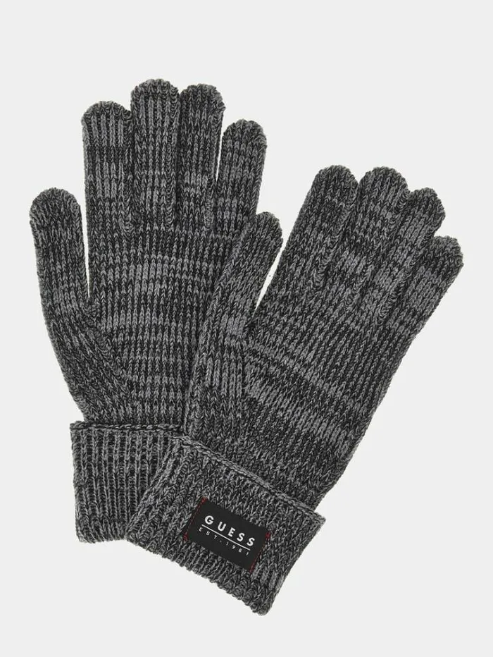 Men Knitted Gloves Grey Multi Guess Scarves Hats Gloves