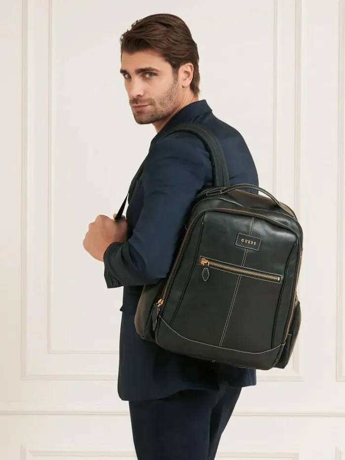 Men Lario Real Leather Backpack Black Guess Backpacks And Bum Bags