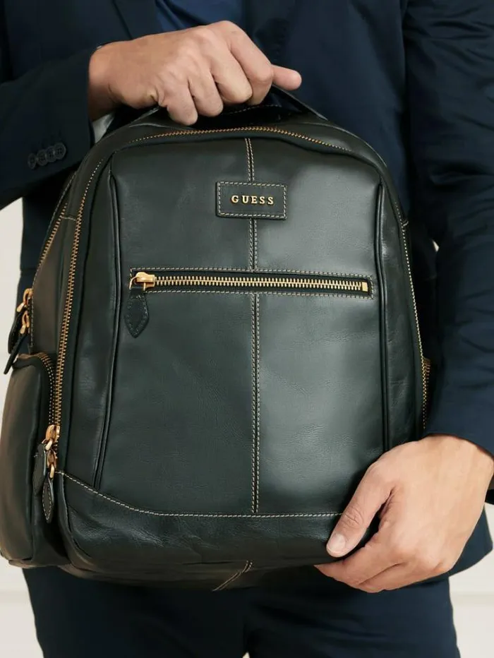 Men Lario Real Leather Backpack Black Guess Backpacks And Bum Bags